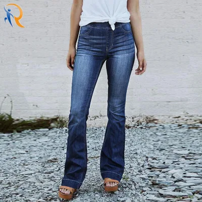 Jeans da donna a vita alta realizzati in fabbrica, pantaloni slim in denim da donna con lavaggio femminile, JKT-265